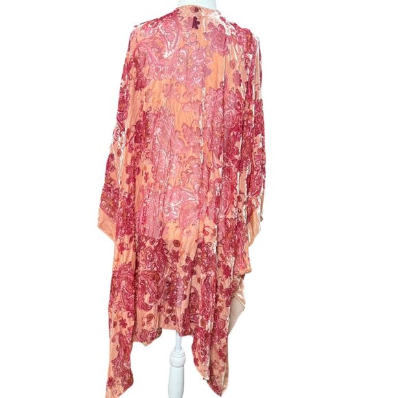 NEW Torrid Velvet Burnout Pink Red Whimsy Goth Fairy Kimono Cardigan Shawl Sheer - Picture 15 of 16